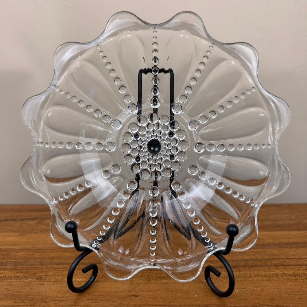 Vintage Clear Glass 6.5" Bowl Scalloped Edge Raised Pearl Bubble Pattern